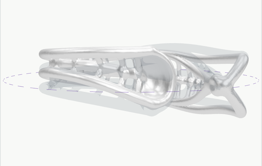 Inline ring bent by lift only, the original shown as a grey ghost